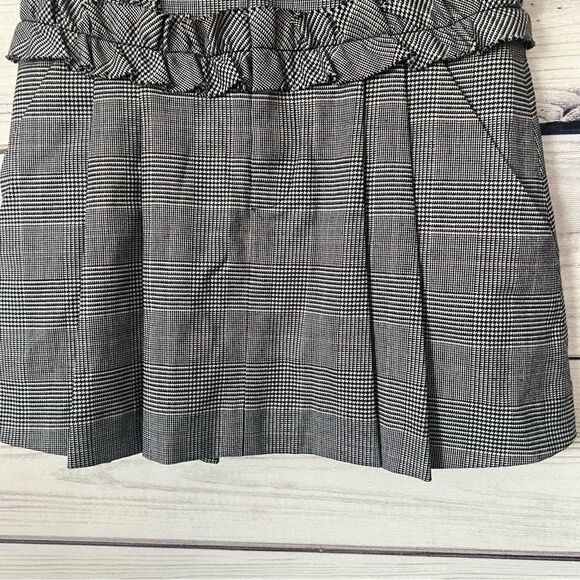 Marissa Webb Lennox Black & White Plaid Ruffle Detailed Wool Mini Skirt - Picture 4 of 9